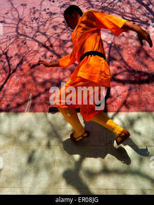 Peking, China Fujian Provinz. 13. Mai 2015. Ein Mönch praktiziert Kampfkunst im Quanzhou Shaolin Tempel in Quanzhou City, Südost-China Fujian Province, 13. Mai 2015. Befindet sich im Osten von Qingyuan Berg von Quanzhou, ist Quanzhou Shaolin Tempel, auch genannt der Süd-Shaolin-Tempel der Geburtsort der Süd Shaolin Kampfkunst, die seit der Ming (1368-1644) und Qing (1644-1911) Dynastien auf Taiwan, Hong Kong und Macao und Südost-Asien ausgebreitet hat. © Wei Peiquan/Xinhua/Alamy Live-Nachrichten Stockfoto