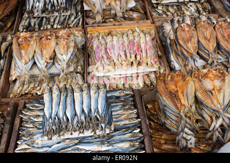 Getrockneter Fisch auf dem öffentlichen Markt in General Santos City, Philippinen. Stockfoto