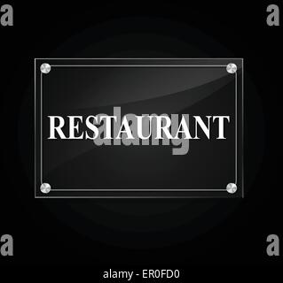 Illustration des transparenten Restaurant Zeichen auf schwarzem Hintergrund Stock Vektor