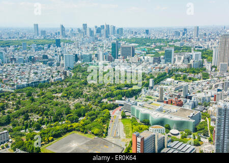 DAS NATIONAL ART CENTER, TOKYO und Shinjuku Hochhaus, Blick vom Roppongi Hills Observatory, Minato-Ku, Tokyo, Japan Stockfoto