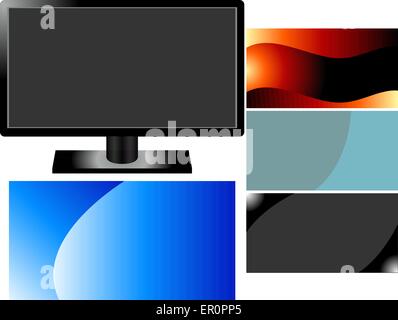 Computer-Monitor oder TV-Bildschirm mit verschiedenen Bildschirmhintergründe Stock Vektor