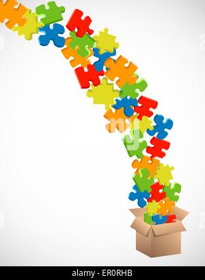 Hintergrund der Puzzle-Stücke explodieren aus einem Karton Stock Vektor