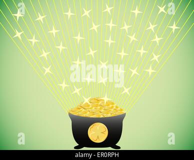 Shining Pot of Gold St. Patricks Day Background Stock Vektor