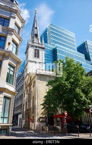 Gilde Kirche von St. Margaret Pattens der Turmspitze ist das einzige verbleibende Beispiel Wren es Blei bedeckten Holz Türme London UK Stockfoto