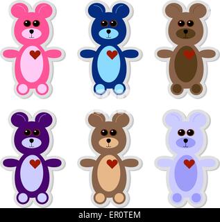 Satz von 6 Teddy Bär Sticker Stock Vektor