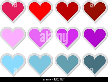 Satz von 12 Herz Aufkleber Stock Vektor