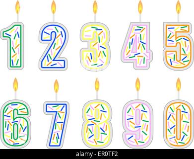 Satz von nummerierten Geburtstagskerzen Stock Vektor