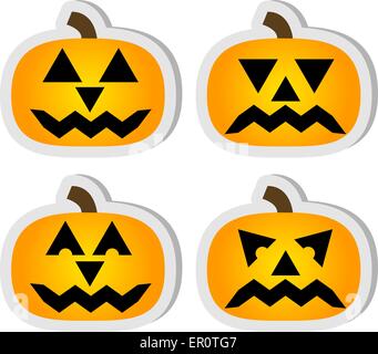 Satz von 4 Halloween Jack weißen Aufkleber Stock Vektor