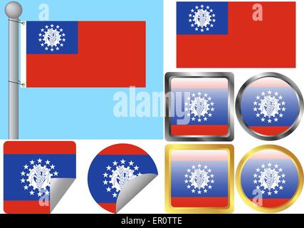 Flag Set Burma Myanmar Stock Vektor