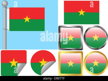 Flaggenset Burkina Faso Stock Vektor