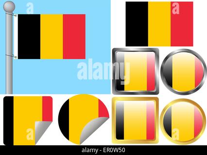 Flag Set Belgien Stock Vektor