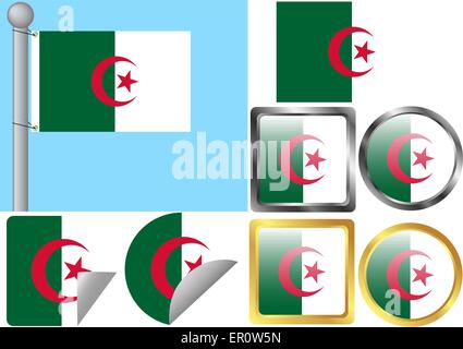 Flag Set Algerien Stock Vektor