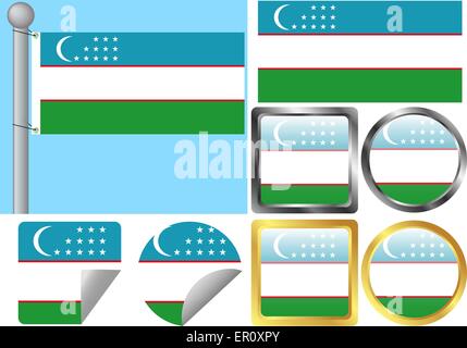 Flag Set Usbekistan Stock Vektor