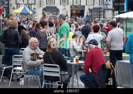 Einsamer Hund Flecken Fotograf beim jährlichen FollyFest-Festival in Marktplatz, Faringdon, Oxfordshire Stockfoto