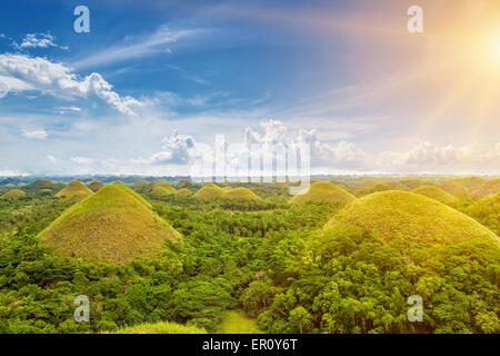 Schöne Landschaft der Chocolate Hills auf Bohol, Philippinen Stockfoto