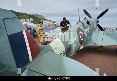 Spitfire statische Ausstellung Llandudno Airshow Wales Stockfoto