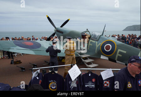 Spitfire statische Ausstellung Llandudno Airshow Wales Stockfoto