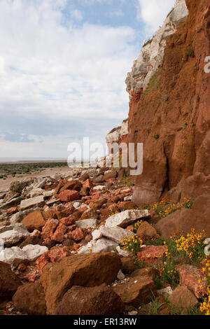 Gefallenen Felsen am Fuße der Klippen bei Hunstanton Norfolk Stockfoto