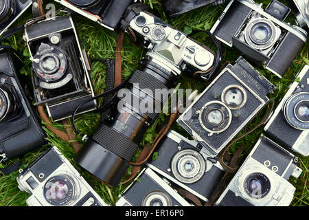 Sammlung von alten Vintage retro-analoge Kameras Stockfoto