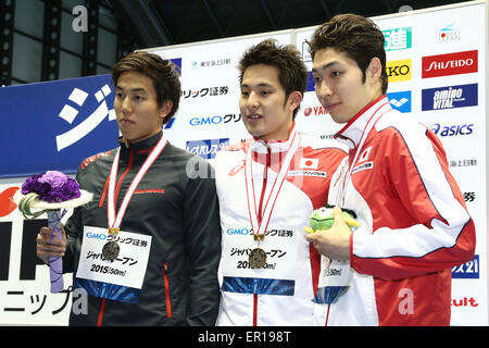 Tokio, Japan. 24. Mai 2015. (L-R) Hiromasa Fujimori, Daiya Seto (JPN), Kosuke Hagino (JPN) Schwimmen: Japan Open 2015 Men 200m Lagen Preisverleihung bei Tatsumi International Swimming Pool in Tokio, Japan. Bildnachweis: Shingo Ito/AFLO SPORT/Alamy Live-Nachrichten Stockfoto