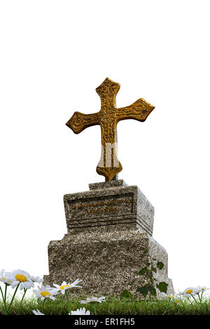 Grabstein isoliert auf weißem Hintergrund Stockfoto