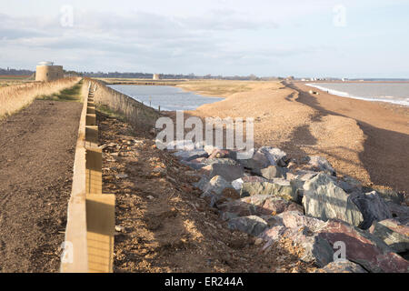 Kiesstrand als Osten Lane, Bawdsey, Suffolk, England, UK Stockfoto