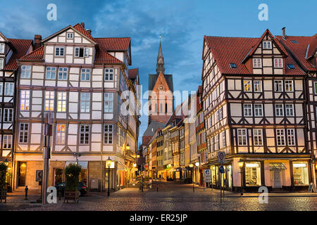 Marktkirche und der Altstadt entfernt in Hannover, Deutschland in der Nacht Stockfoto