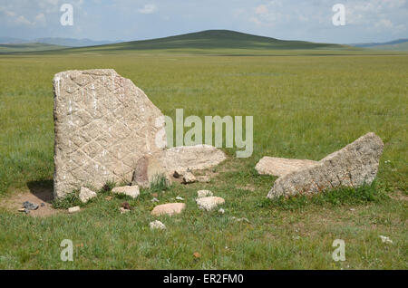 Gravierten Steinen im Osten von Ulan Bator, Tov Provinz, Mongolei Stockfoto