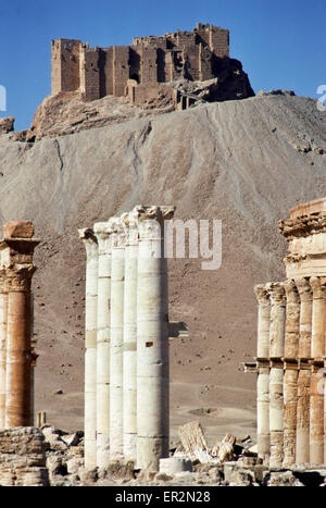 Qalaat Ibn Maan, Palmyra, Syrien. Hoch auf einem Hügel ist mit Blick auf Palmyra Qalaat Ibn Maan im 17. Jahrhundert gebaut. Stockfoto