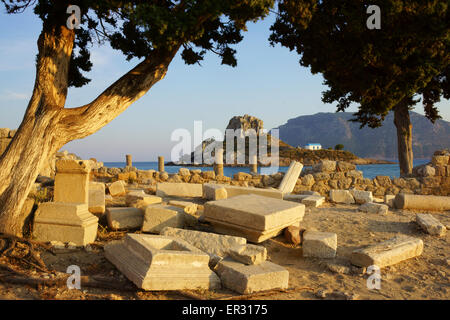 Griechische Ruinen von Agios Stefanos mit Insel Kastri, Insel Kos, Griechenland Stockfoto