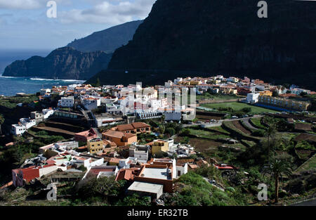 Stadt Agulo mit Küste, Insel La Gomera, Kanarische Inseln, Spanien Stockfoto