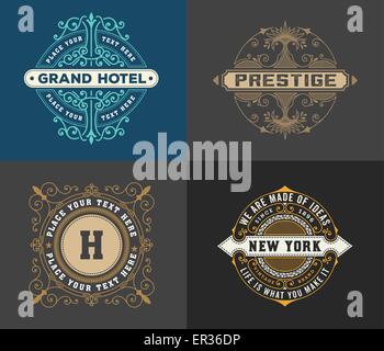 Vintage Logo Vorlage, Hotel, Restaurant, Geschäft oder Boutique Identität. Design mit Schnörkel-elegante Design-Elemente. Lizenzgebühren Stock Vektor