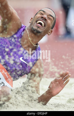 Ostrava, Tschechische Republik. 26. Mai 2015. Vereinigten Staaten Christian Taylor gewinnt Gold im Dreisprung der Männer Finale während der Golden Spike (Zlata Tretra) athletic Meeting in Ostrava, Tschechische Republik, 26. Mai 2015. © Jaroslav Ozana/CTK Foto/Alamy Live-Nachrichten Stockfoto