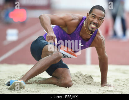 Ostrava, Tschechische Republik. 26. Mai 2015. Vereinigten Staaten Christian Taylor gewinnt Gold im Dreisprung der Männer Finale während der Golden Spike (Zlata Tretra) athletic Meeting in Ostrava, Tschechische Republik, 26. Mai 2015. © Jaroslav Ozana/CTK Foto/Alamy Live-Nachrichten Stockfoto