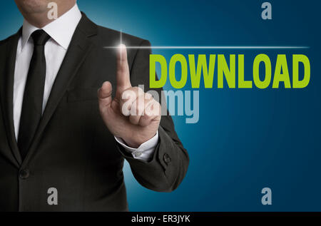 Download Touchscreen wird betrieben von dem Geschäftsmann. Stockfoto