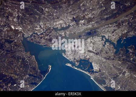 Blick von der International Space Station von New York City und den umliegenden Metropolregion in den Vereinigten Staaten. Stockfoto