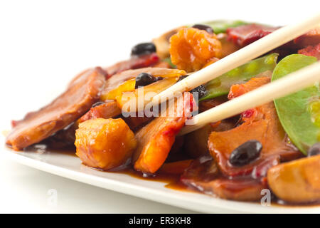 Chinesische Schweinefleisch und sautierten chinesisches Mischgemüse mit schwarzer Bohnensauce Stockfoto