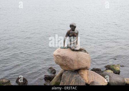 Kleine Meerjungfrau in Kopenhagen auf einem Stein sitzend Stockfoto