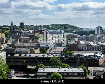 Nottingham-Skyline-Blick nach Osten, von der Burg. Zeigen die Städte Sneinton und Colwick in der Ferne. Stockfoto