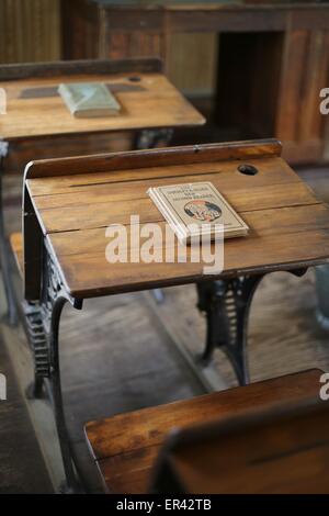 Erholung von einem alten Schulhaus an der Laura Ingalls Wilder Museum in Walnut Grove, Minnesota. Stockfoto