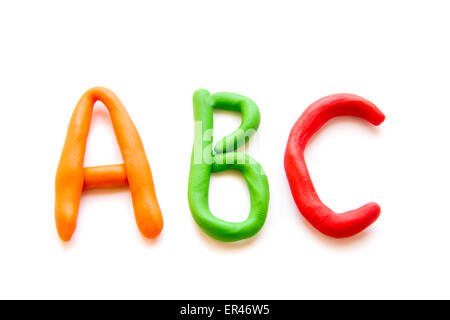 Plastilin isoliert ABC Buchstaben auf weißem Hintergrund Stockfoto