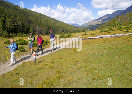 Wanderer am Champlonch, eine alpine Ebene im Schweizerischen Nationalpark Stockfoto