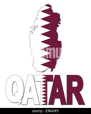 Katar Landkarte Flagge und Text illustration Stockfoto