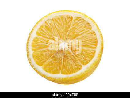 Zitrone-Zitrusfrucht-Closeup isoliert auf weiss Stockfoto