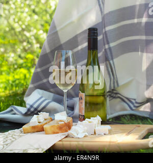 Sommer-Picknick mit Käse und Wein Stockfoto