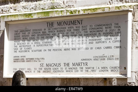 Das Monument nr Bank Station City von London Stockfoto