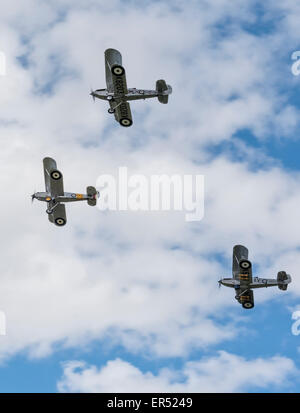 Hawker Hind, Hawker Demon & Hawker Nimrod Überflug in Bildung auf der Shuttleworth Collection VE Tag Airshow, Mai 3. 2015 Stockfoto