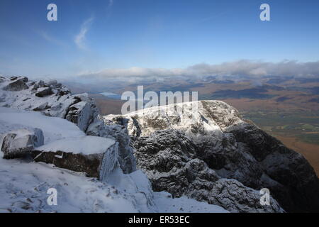 Auf dem Gipfel des Ben Nevis, der höchste Berg im Vereinigten Königreich. Stockfoto