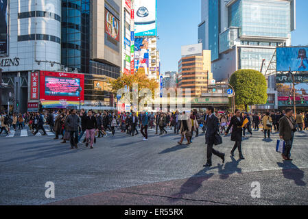 TOKYO, JAPAN - 21. November 2014: Shibuya Kreuzung in Tokio, der belebtesten Kreuzung der Welt Stockfoto