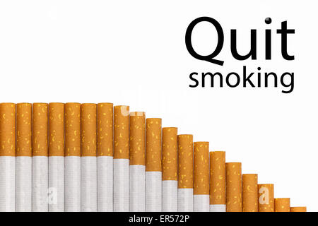 Beenden Sie rauchen Text mit einer Grafik von Zigaretten, schwarzem Text. Stockfoto